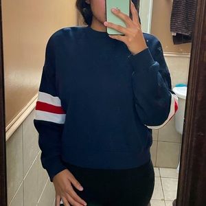 H&M Striped Sleeve Navy Sweater
